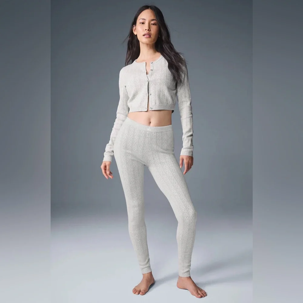 ALO YOGA | ✨NEW✨ Pointelle Sweater Be Mine Cardigan in Light Ash Heather